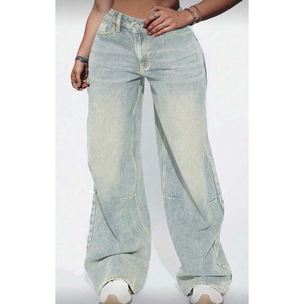 SHEIN Vintage Washed Loose Asymmetrical Waist Straight Leg Jeans